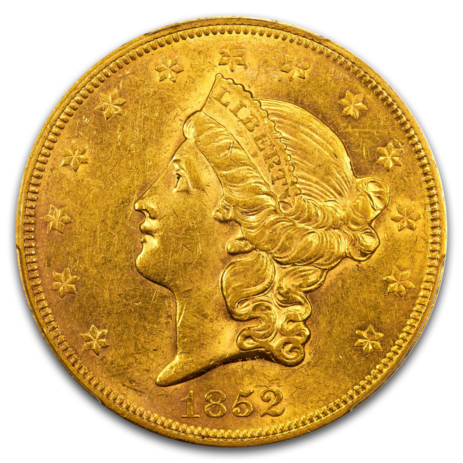 1852 $20 Liberty Gold Double Eagle AU-58+ PCGS CAC