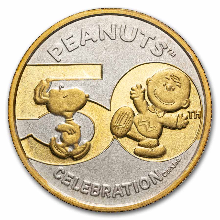 1 oz Silver Round - Vintage Peanuts (50th Celebration, Gilded)