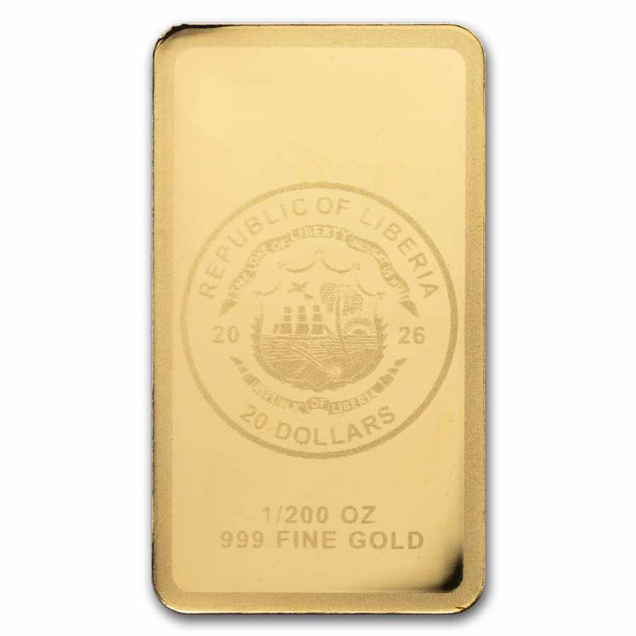 2026 Liberia 1/200 oz Gold Lady Luck Coin Bar
