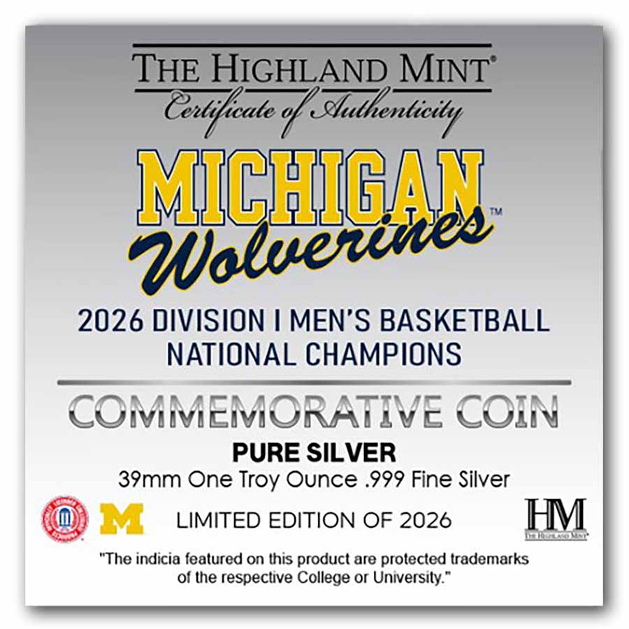 2026 NCAA Men's Basketball Champions 1 oz Silver Coin: Michigan
