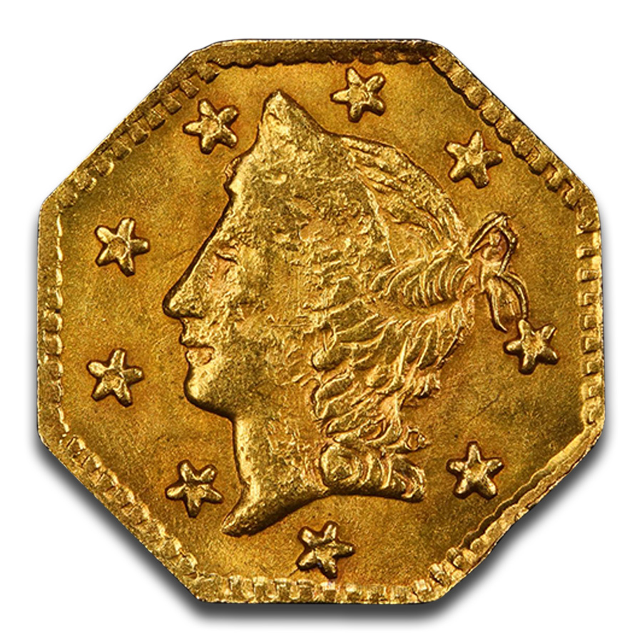 1857 Liberty Octagonal 25c Gold MS-63 PCGS (BG-1301)