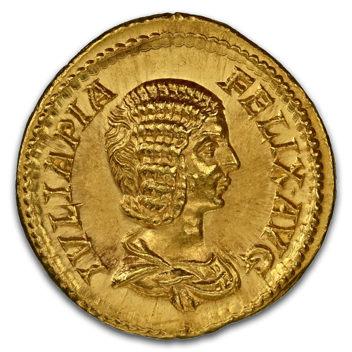 Roman AV Aureus Julia Domna (193-217 AD) Ch AU NGC (5/5)