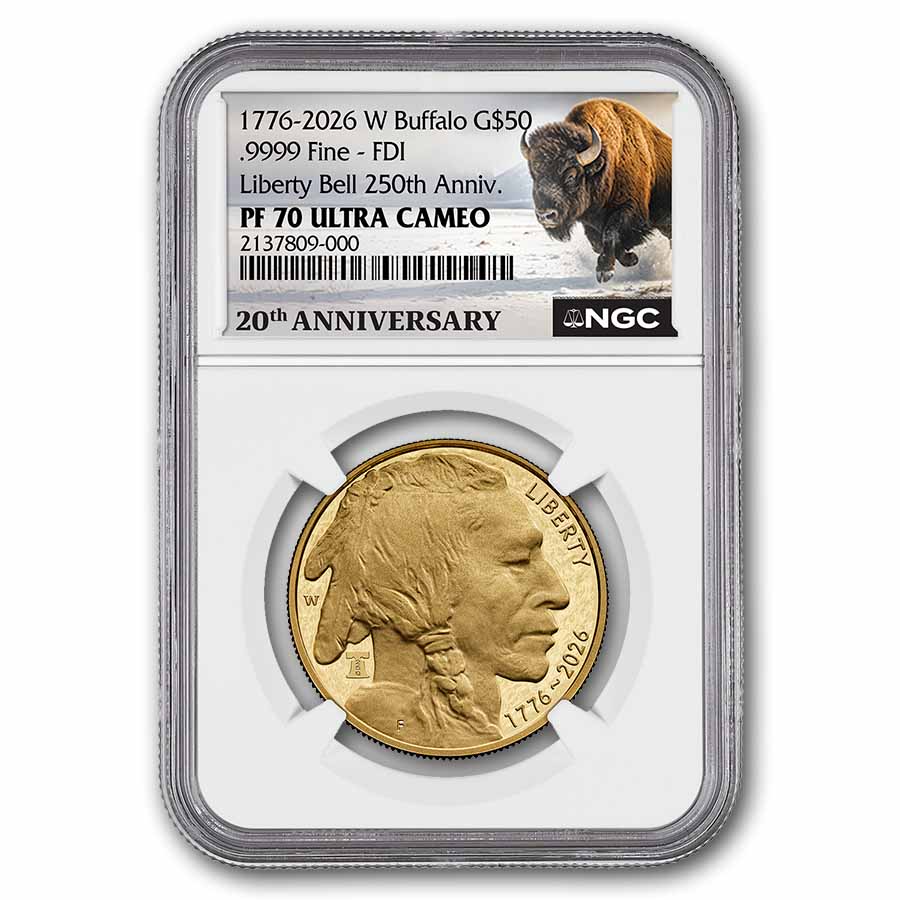 2026-W 1 oz Proof Gold Buffalo Dual Date PR-70 NGC (FDI, 20th An)