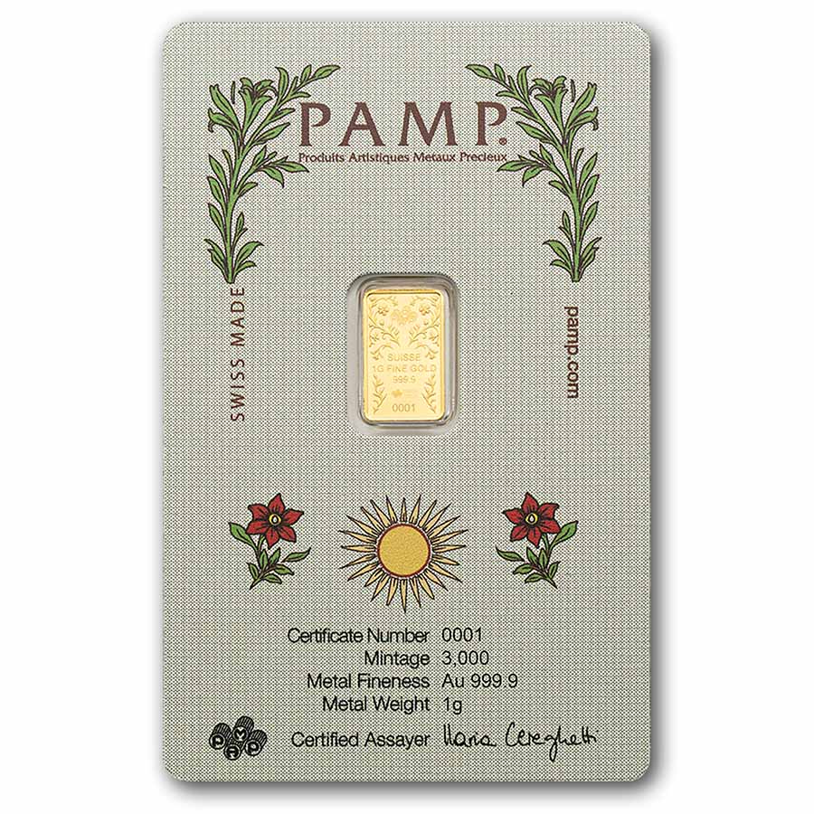 1 gram Gold Bar - PAMP Suisse Una & The Lion (In Assay w/ Sleeve)