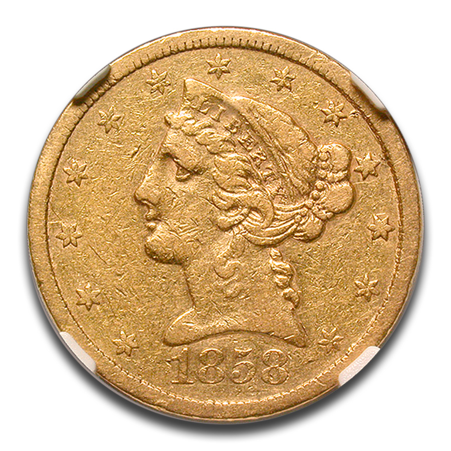 1858-S $5 Liberty Gold Half Eagle VF-35 NGC