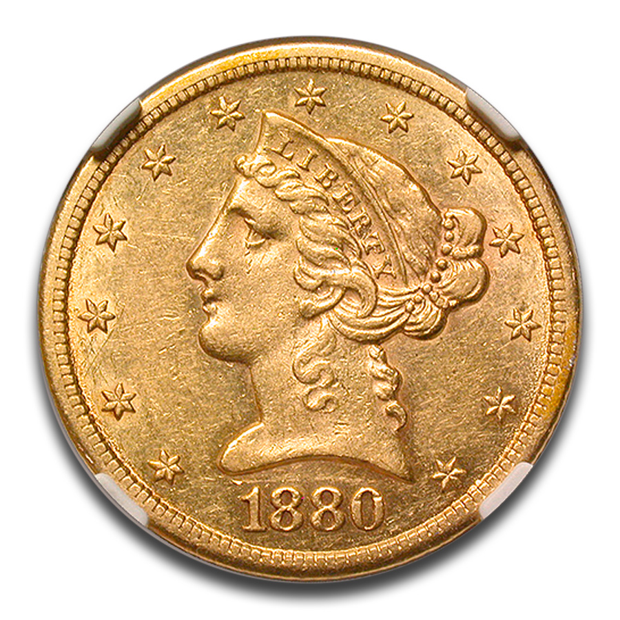 1880-CC $5 Liberty Gold Half Eagle AU-55 NGC
