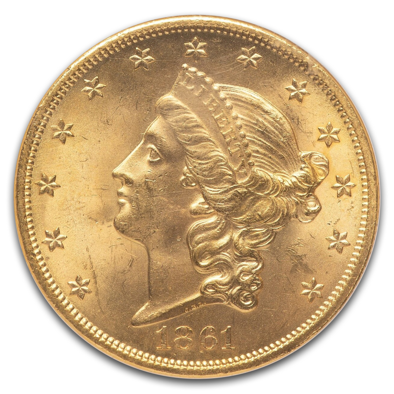 1861 $20 Liberty Gold Double Eagle MS-64 NGC (SS Republic)