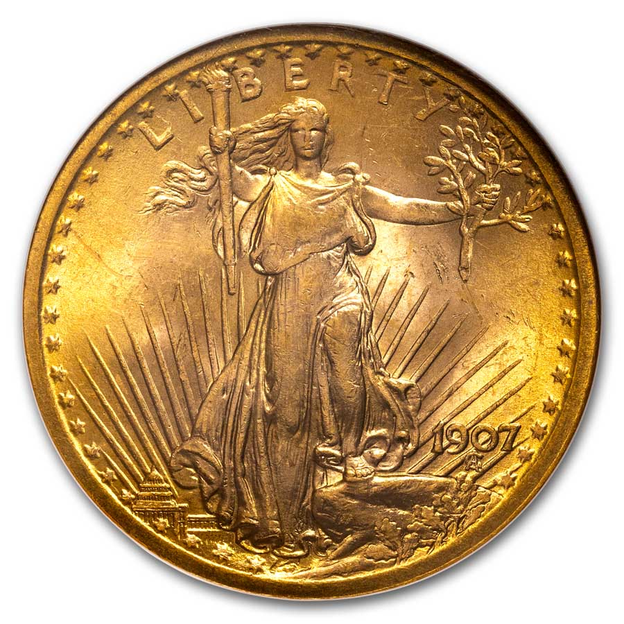 1907 $20 St Gaudens Gold Double Eagle MS-62 NGC