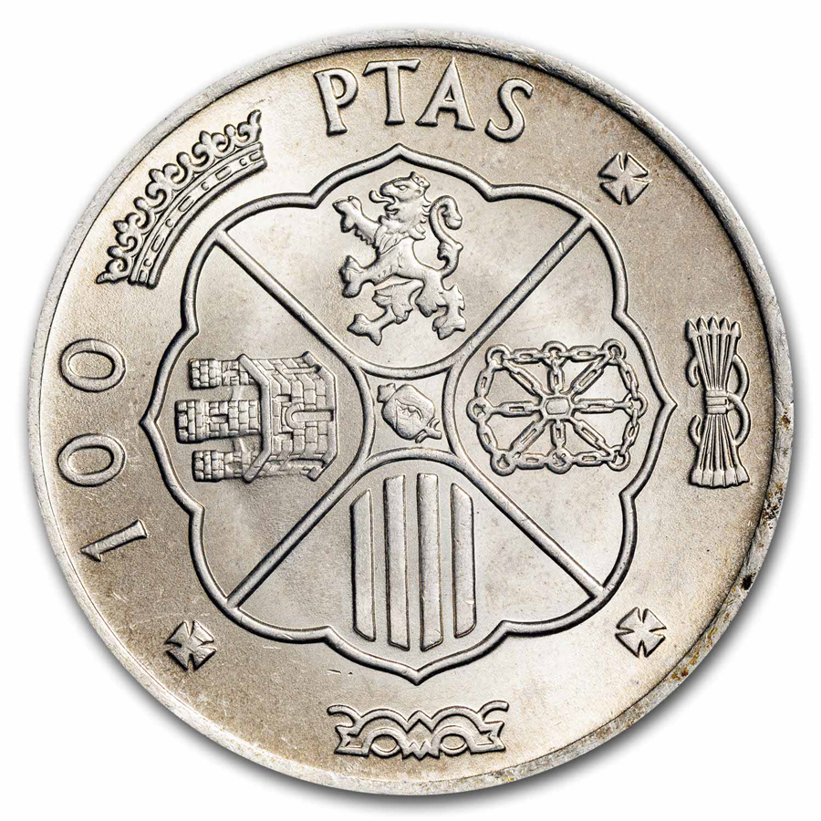 1966-1970 Spain Silver 100 Pesetas Francisco Franco Avg Circ