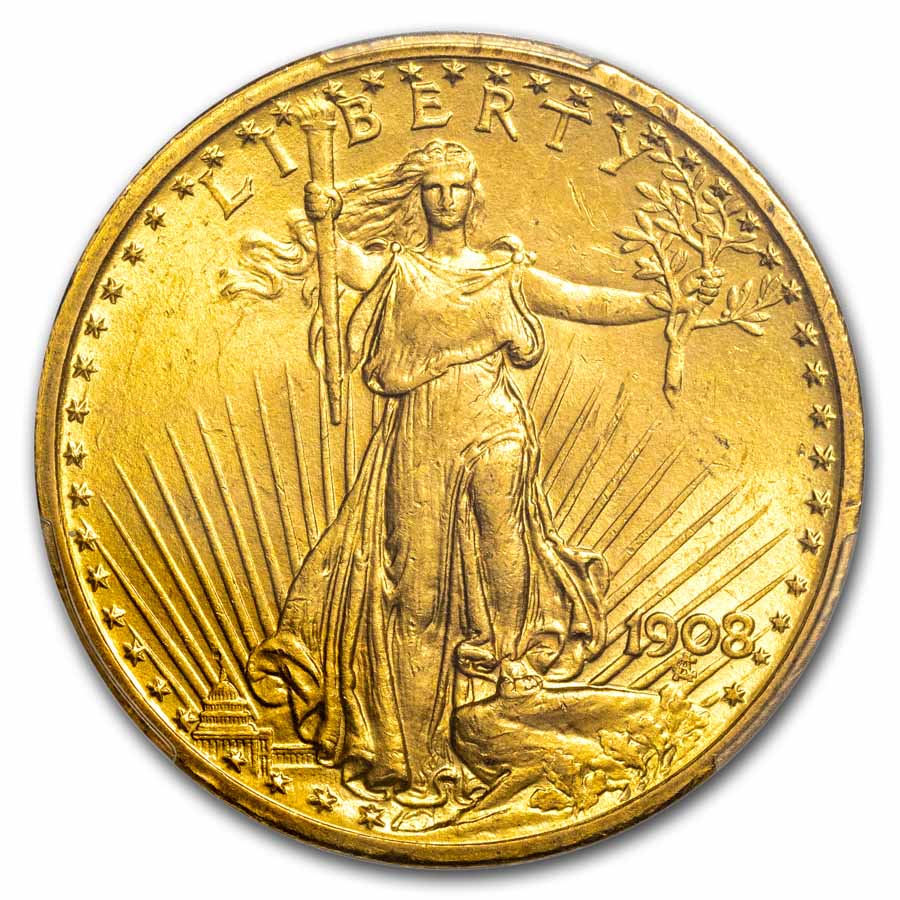 1908 $20 St Gaudens Gold Double Eagle No Motto MS-63 PCGS