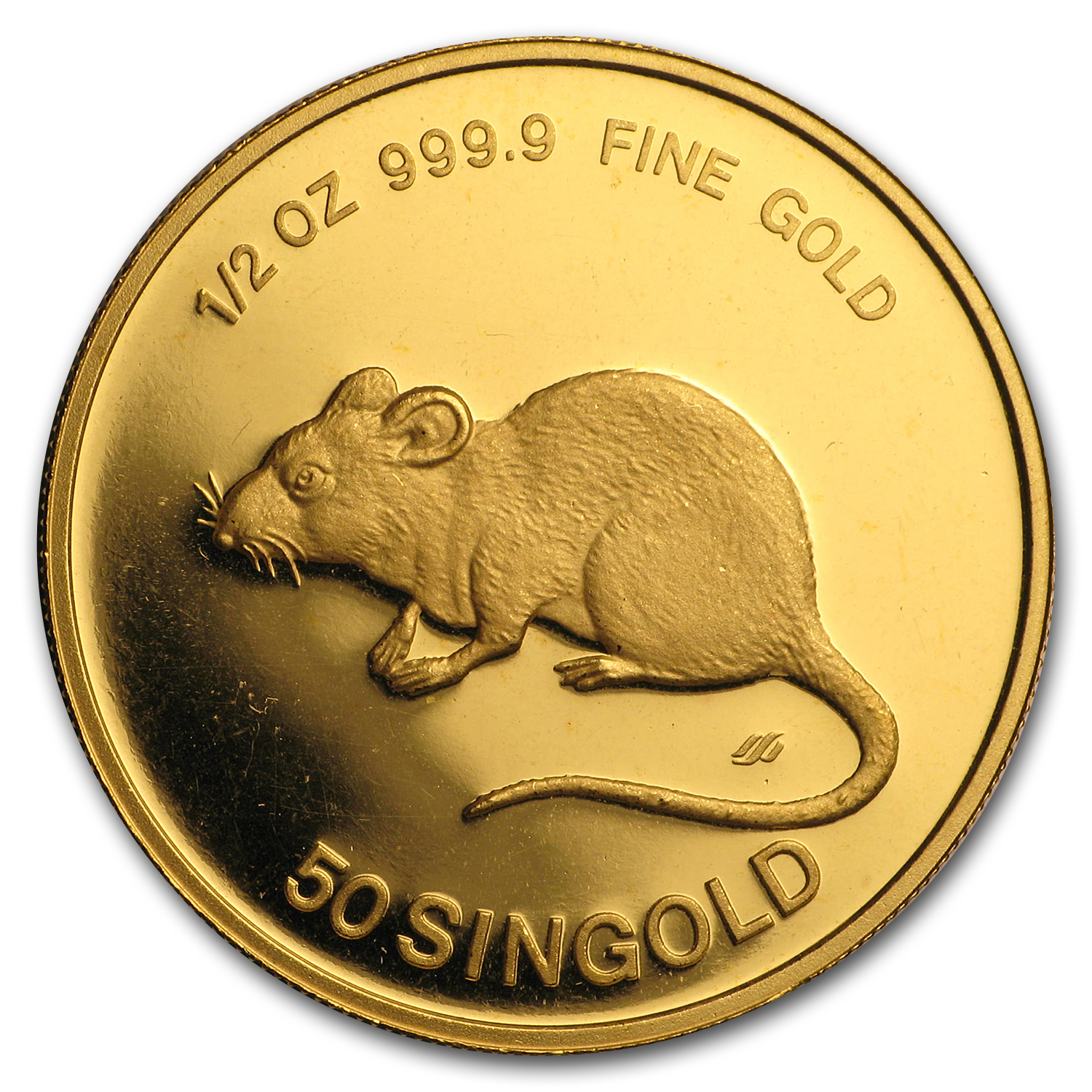 1984 Singapore 1/2 oz Proof Gold 50 Singold Rat