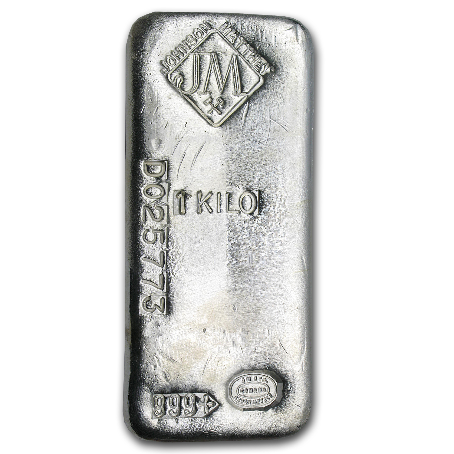 1 kilo Silver Bar - Johnson Matthey (Canada, Serial #)
