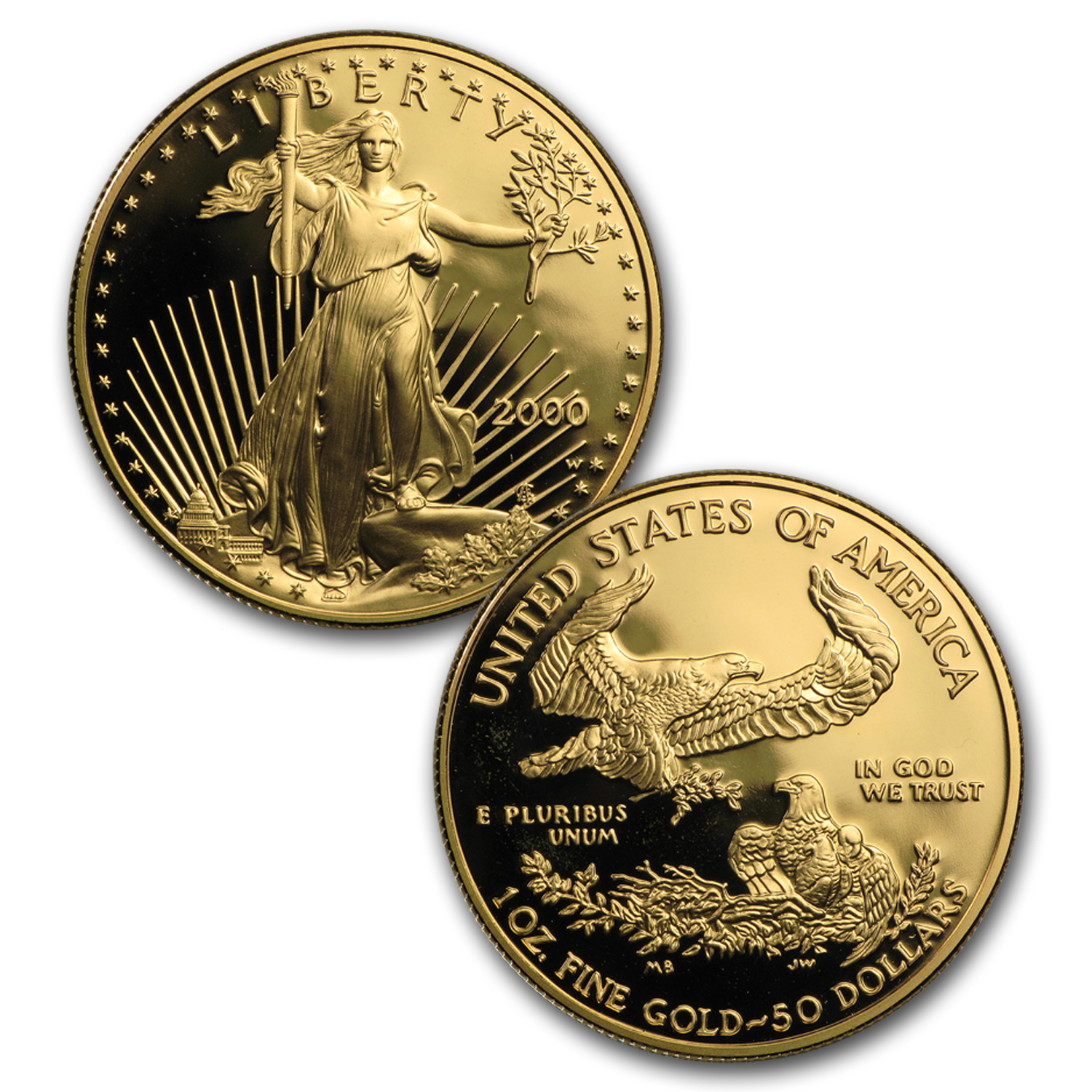 2000-W 4-Coin Proof American Gold Eagle Set (w/Box & COA)