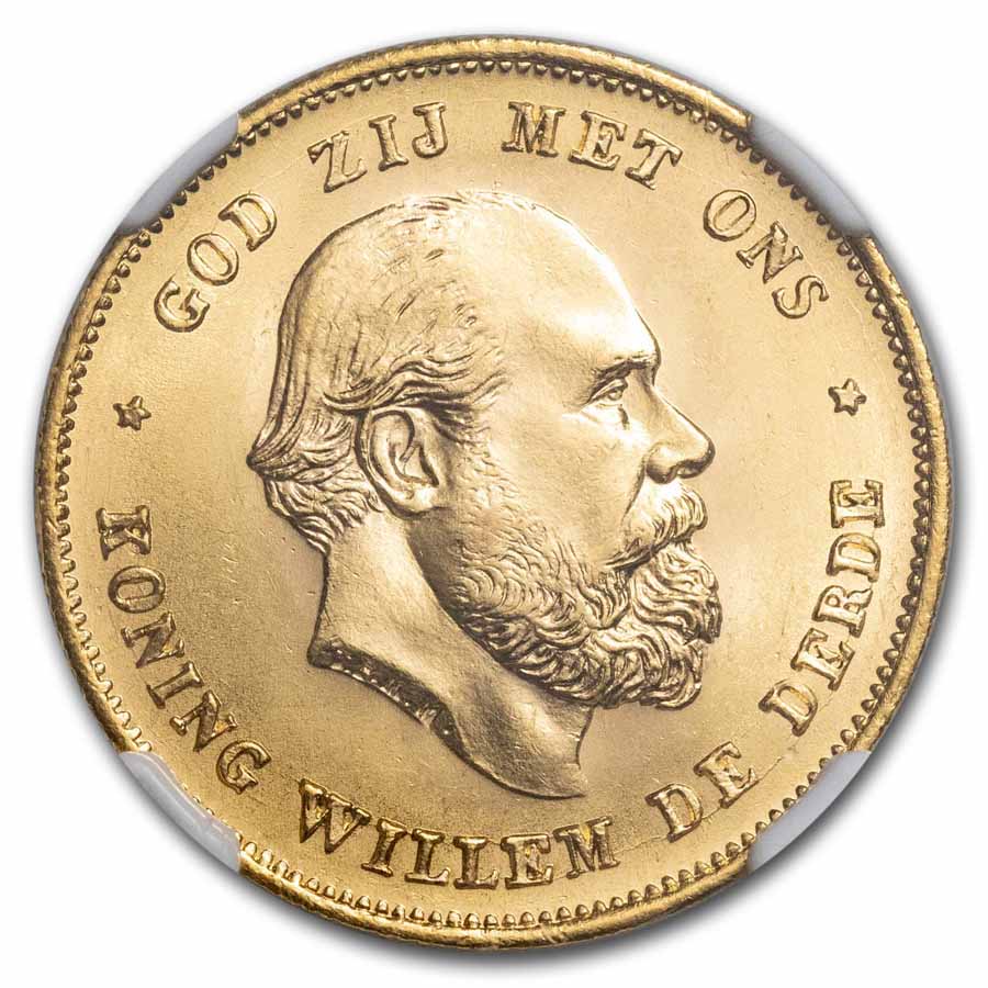 1875 Netherlands Gold 10 Gulden MS-66 NGC