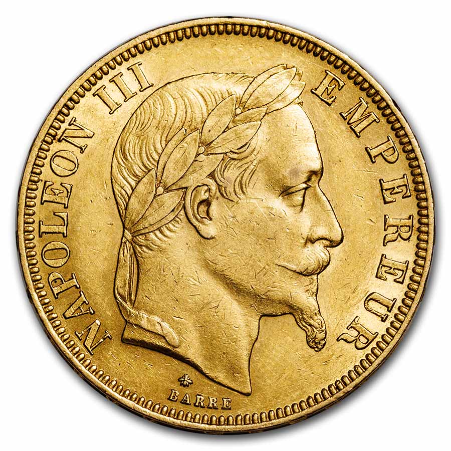 1862-1868 France Gold 50 Francs Napoleon III Laureate (BU)