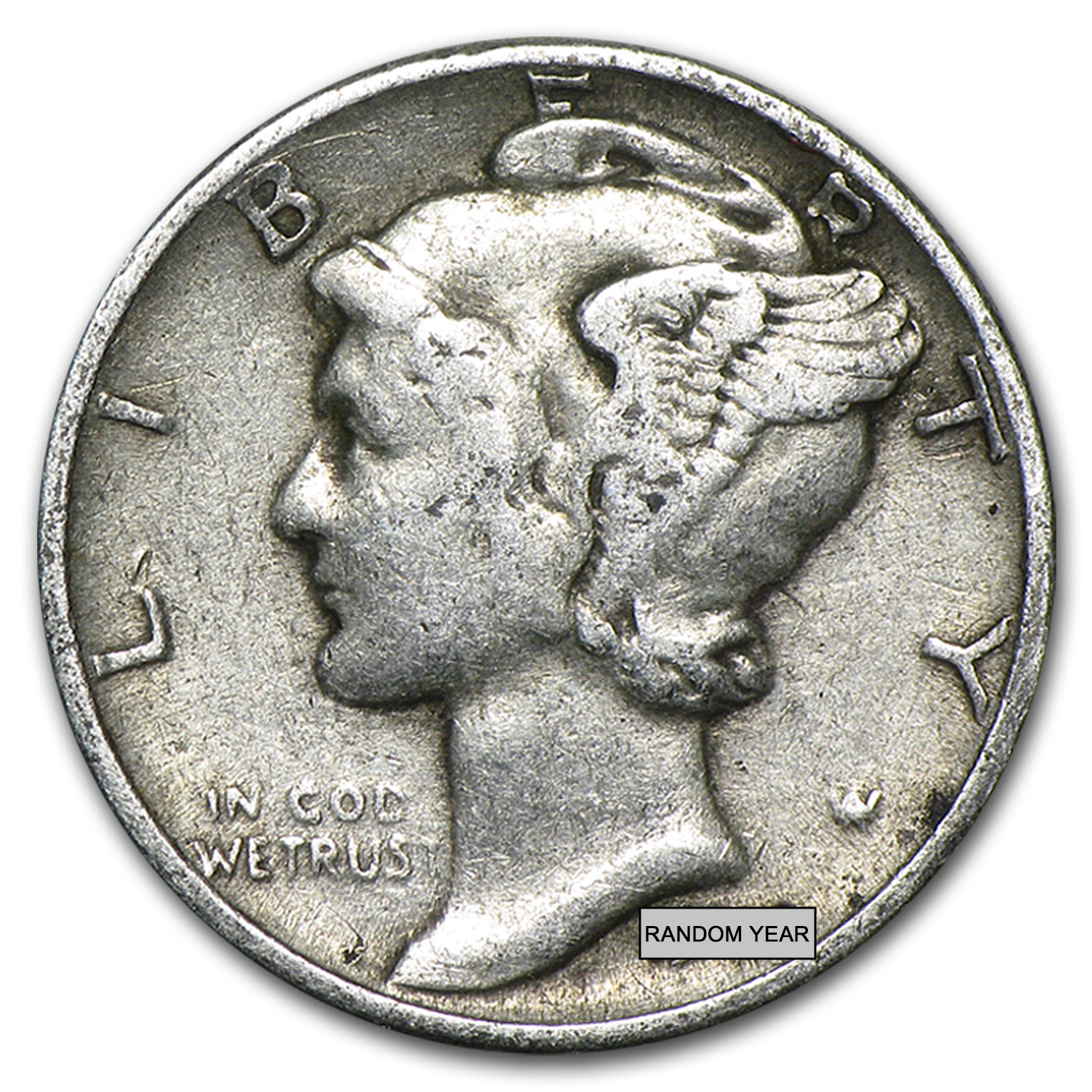 90% Silver Mercury Dime 50-Coin Roll Avg Circ