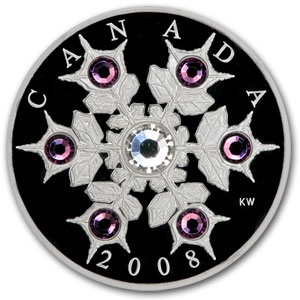 2008 Canada 1 oz Silver $20 Crystal Snowflake (Amethyst, w/Box)