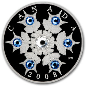 2008 Canada 1 oz Silver $20 Crystal Snowflake (Sapphire, w/Box)