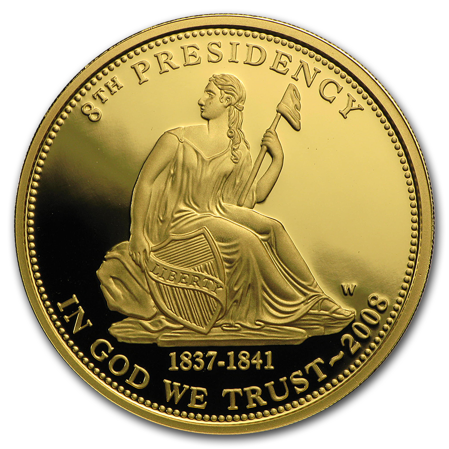 2008-W 1/2 oz Proof Gold Van Buren's Liberty (w/Box & COA)