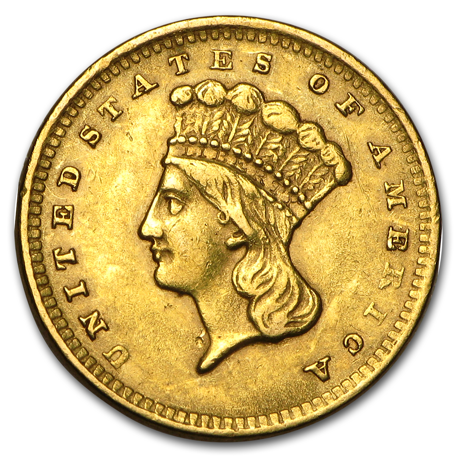 1856 $1 Indian Head Gold Dollar Type 3 Upright 5 AU