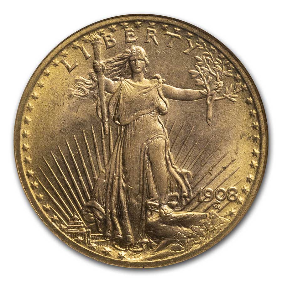 1908 $20 St Gaudens Gold No Motto MS-66 NGC (Wells Fargo)