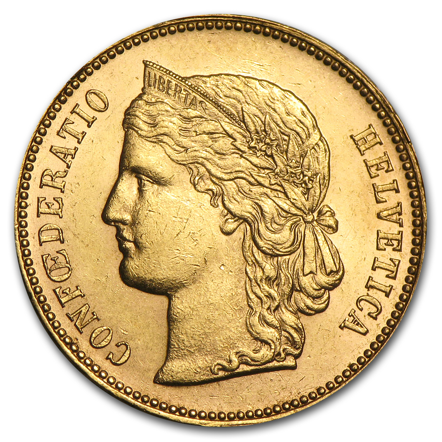 1883-1896 Switzerland Gold 20 Francs Helvetica Avg Circ