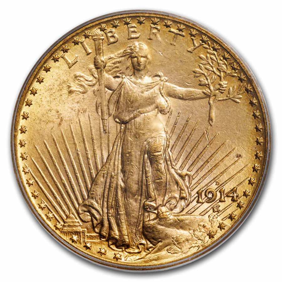 1914-D $20 St Gaudens Gold Double Eagle MS-63 PCGS