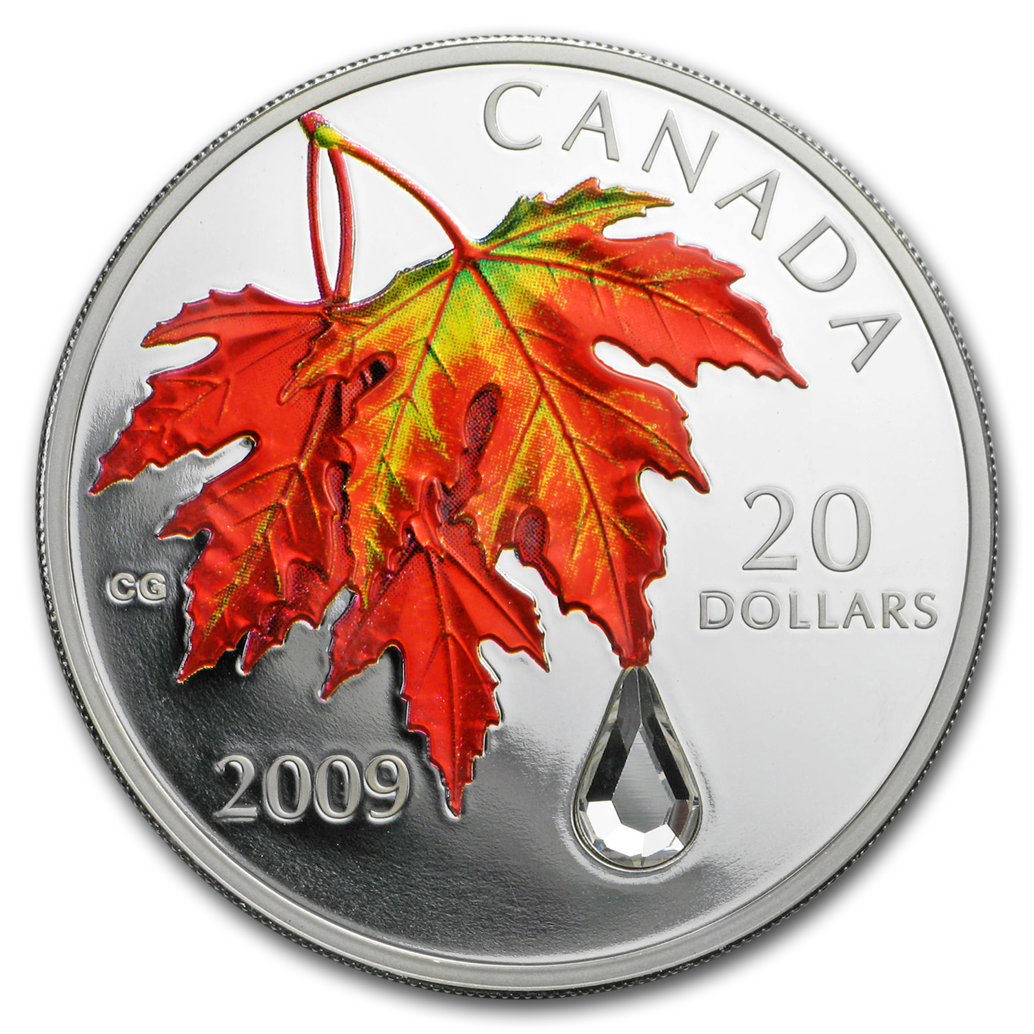 2009 Canada 1 oz Silver $20 Maple Leaf Crystal Raindrop (w/Box)