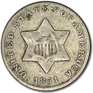 1851 Three Cent Silver VG