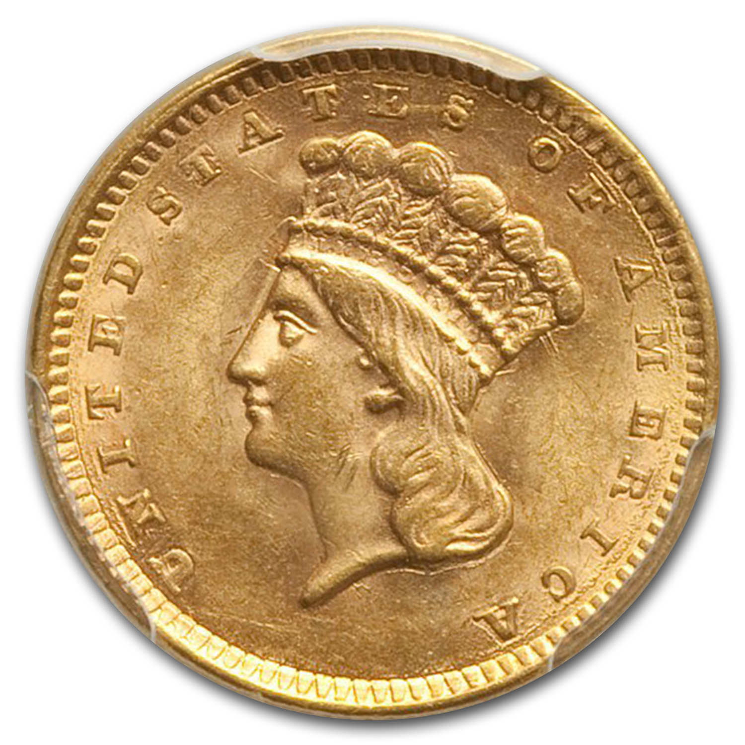 1856 $1 Indian Head Gold MS-63 PCGS (Slanted 5)