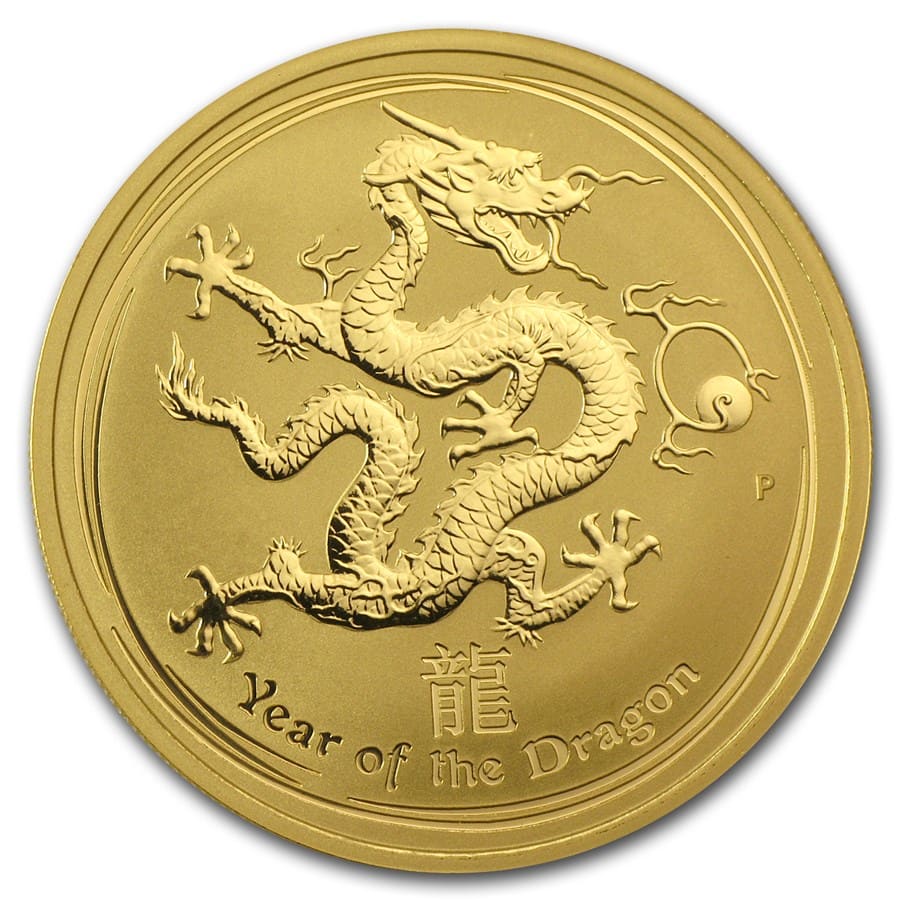 2012 Australia 1 oz Gold Lunar Dragon BU (Series II)