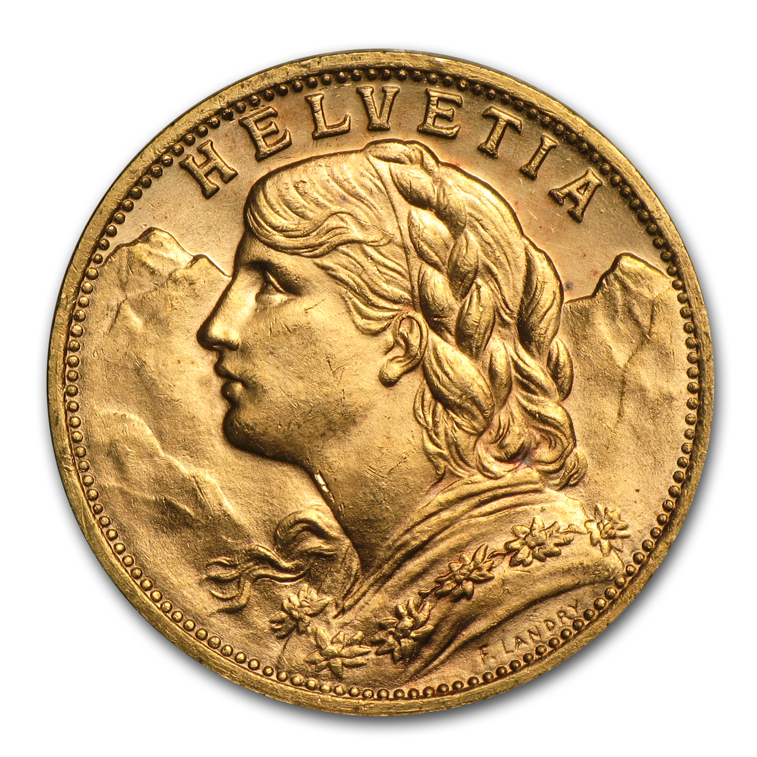1935-B Switzerland Gold 20 Francs Helvetia AU
