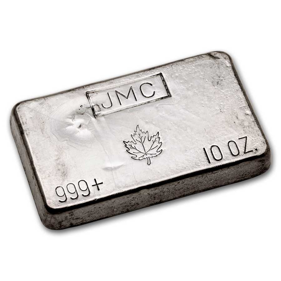 10 oz Silver Bar - Johnson Matthey Canada (Poured, Maple Leaf)