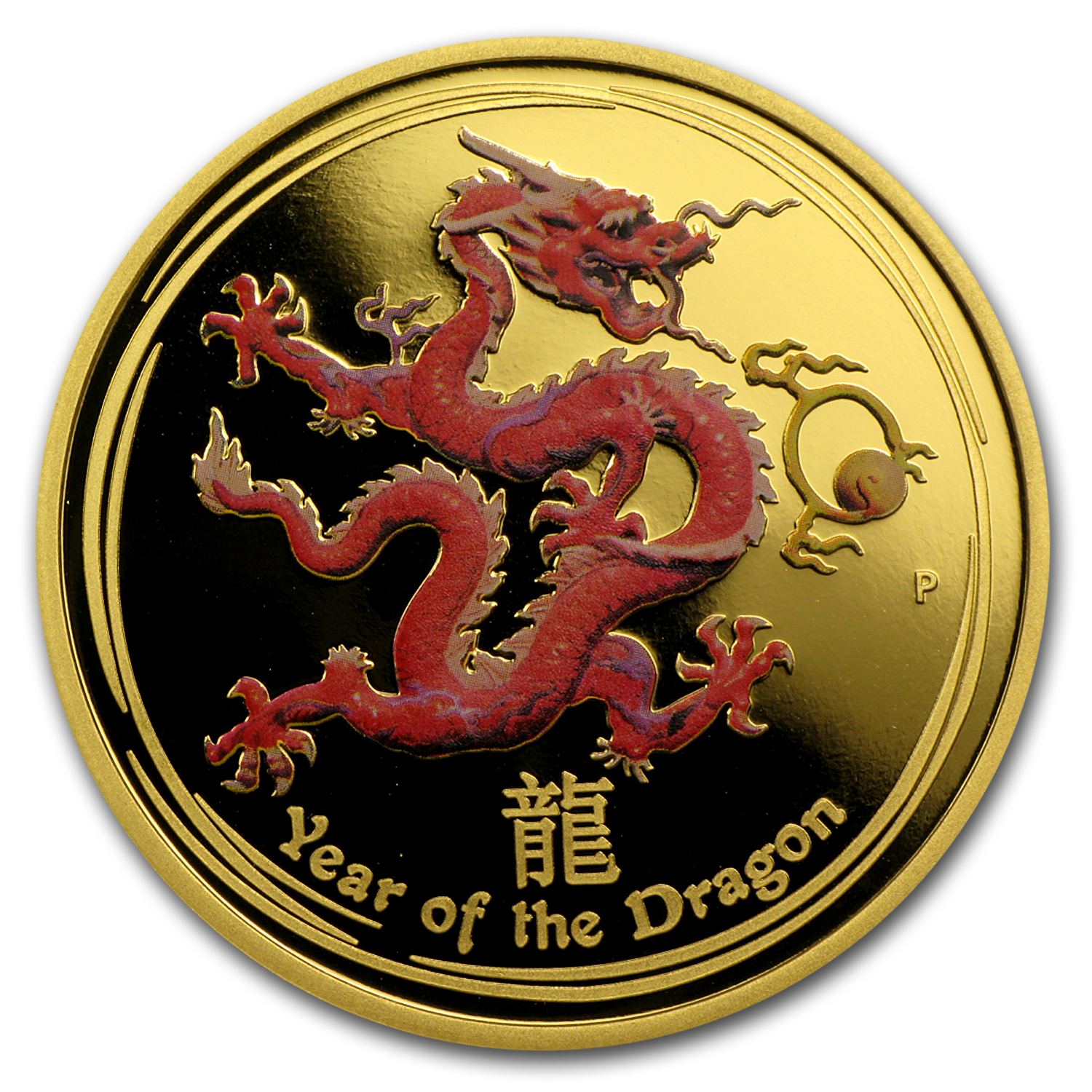 2012 Australia 1 oz Gold Lunar Dragon Pf (Series II, Colorized)
