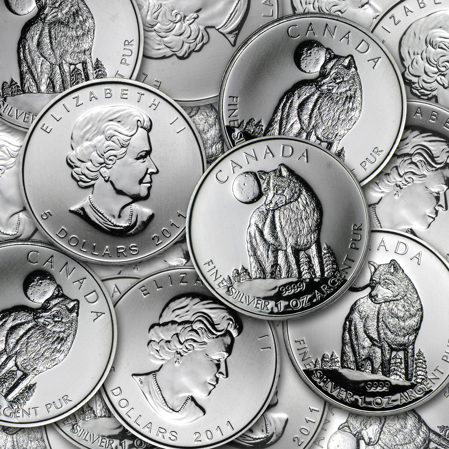 2011 Canada 1 oz Silver Wolf Wildlife Series BU (Spotted)