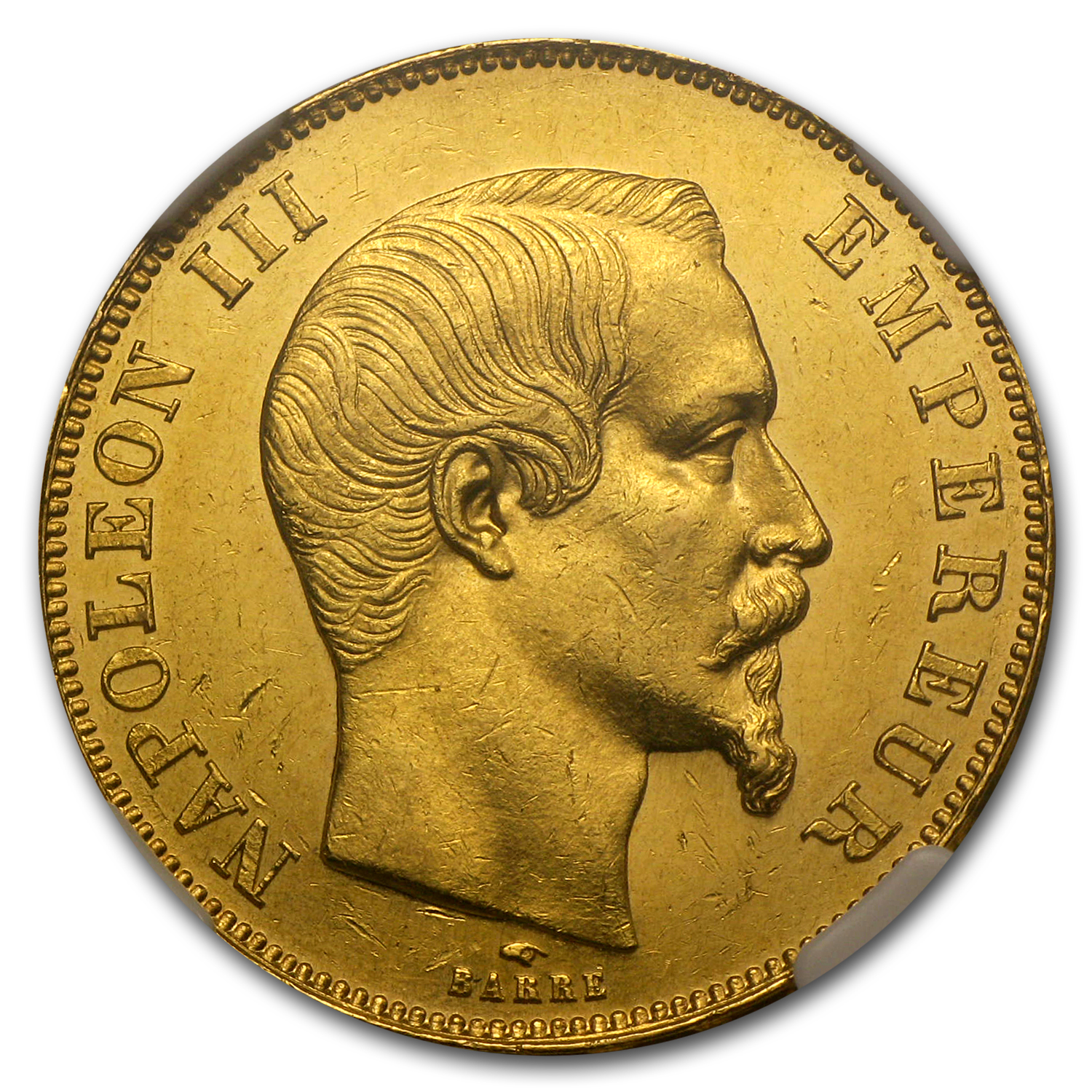 1857-A France Gold 50 Francs Napoleon III MS-62 NGC