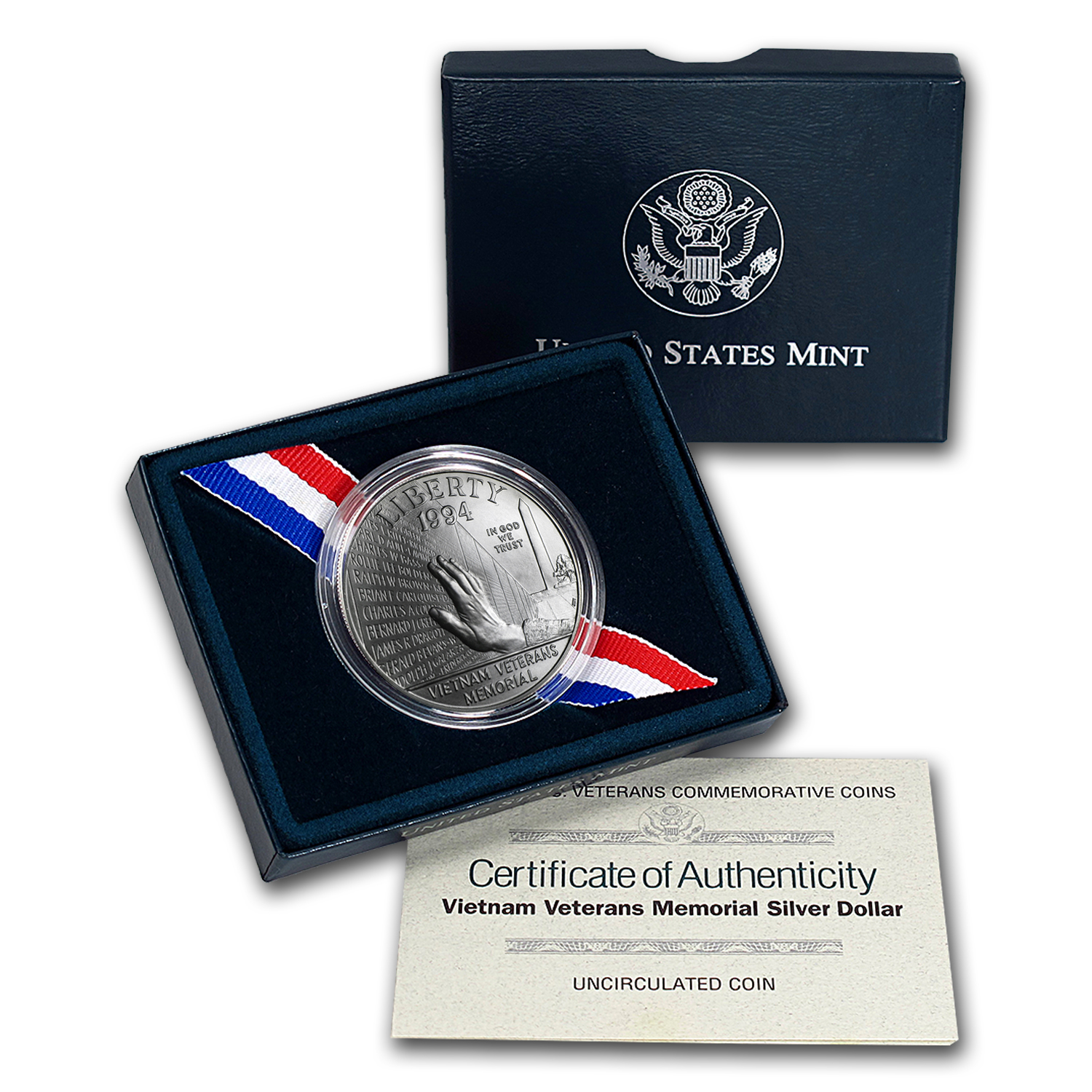 1994-W Vietnam Veterans Memorial $1 Silver Commem BU (Box & COA)