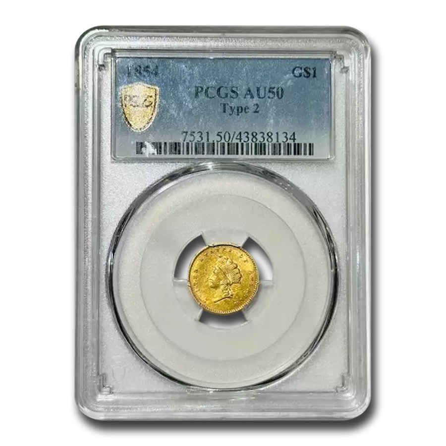 1854 $1 Indian Head Gold Type 2 AU-50 PCGS