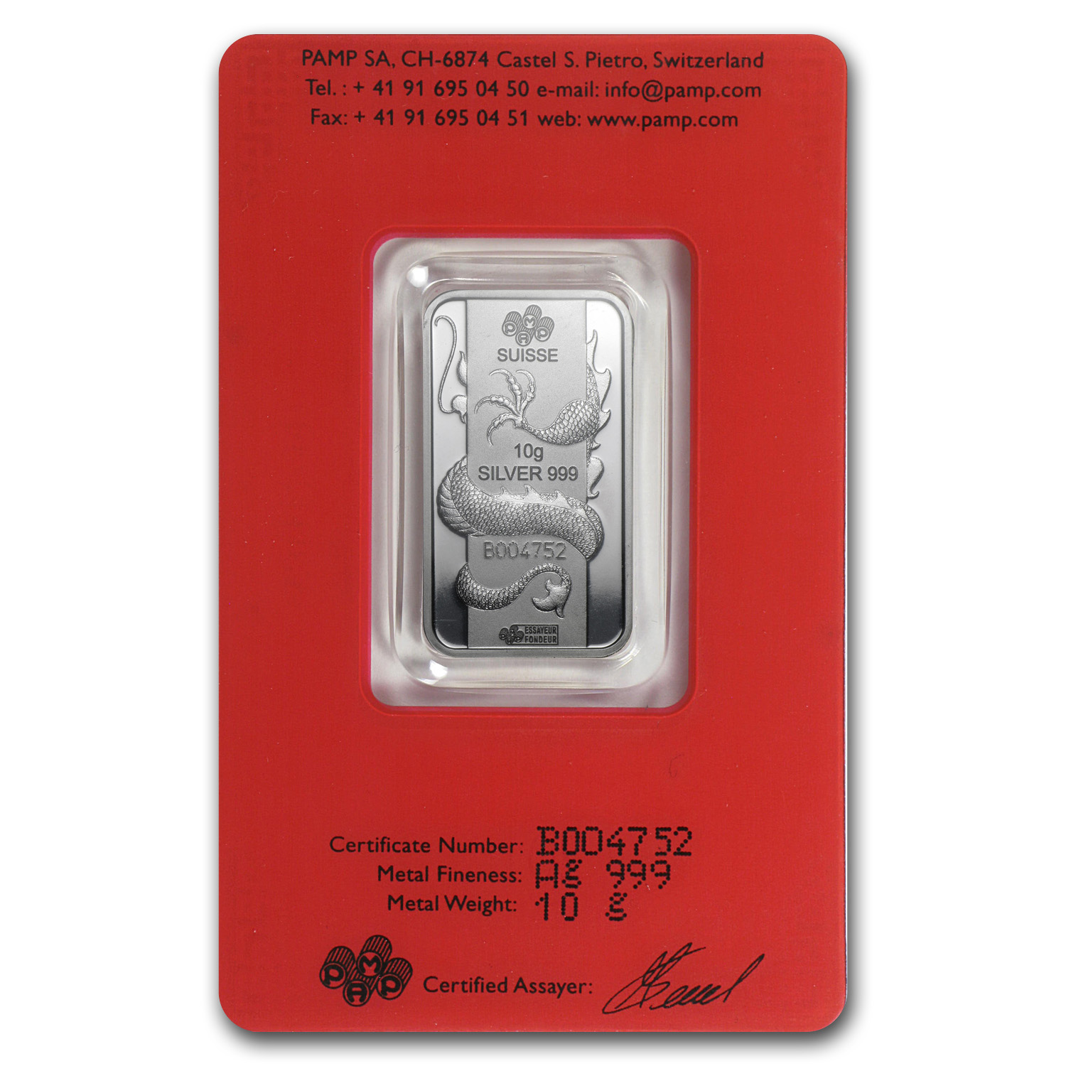 10 gram Silver Bar - PAMP Suisse (Year of the Dragon)