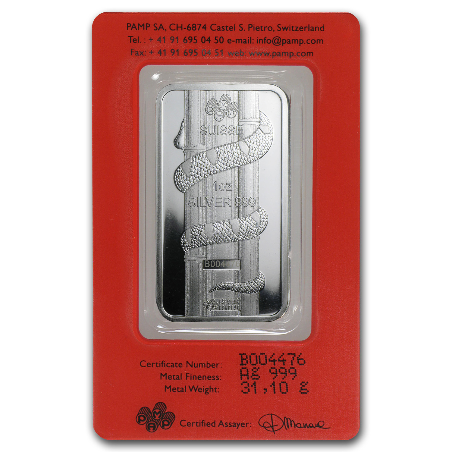 1 oz Silver Bar - PAMP Suisse (Year of the Snake)