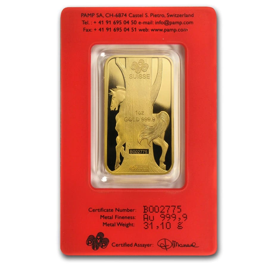 2014 1 oz Gold Bar - PAMP Suisse Year of the Horse (In Assay)