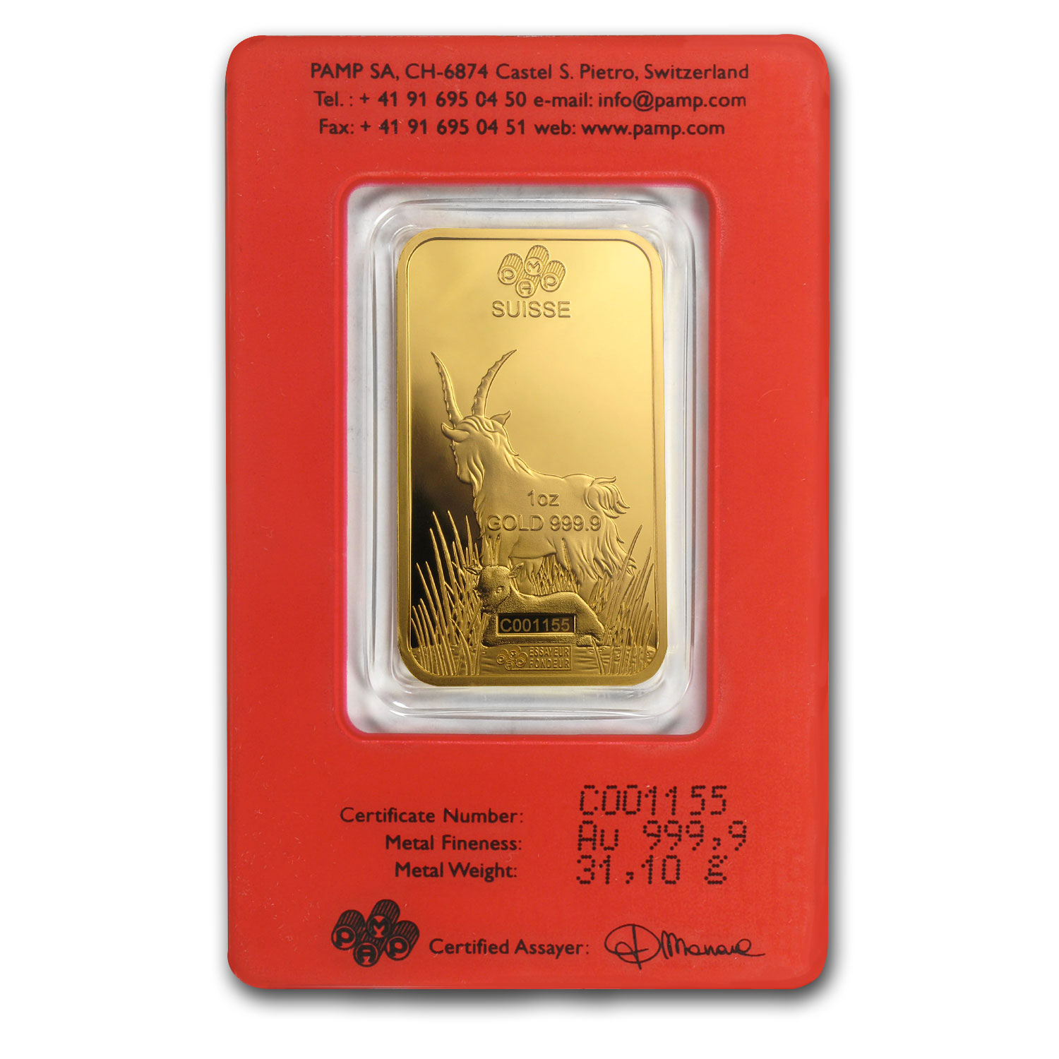 2015 1 oz Gold Bar - PAMP Suisse Year of the Goat (In Assay)
