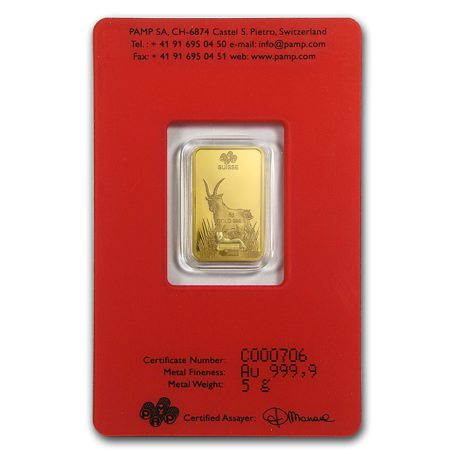 2015 5 gram Gold Bar - PAMP Suisse Year of the Goat (In Assay)