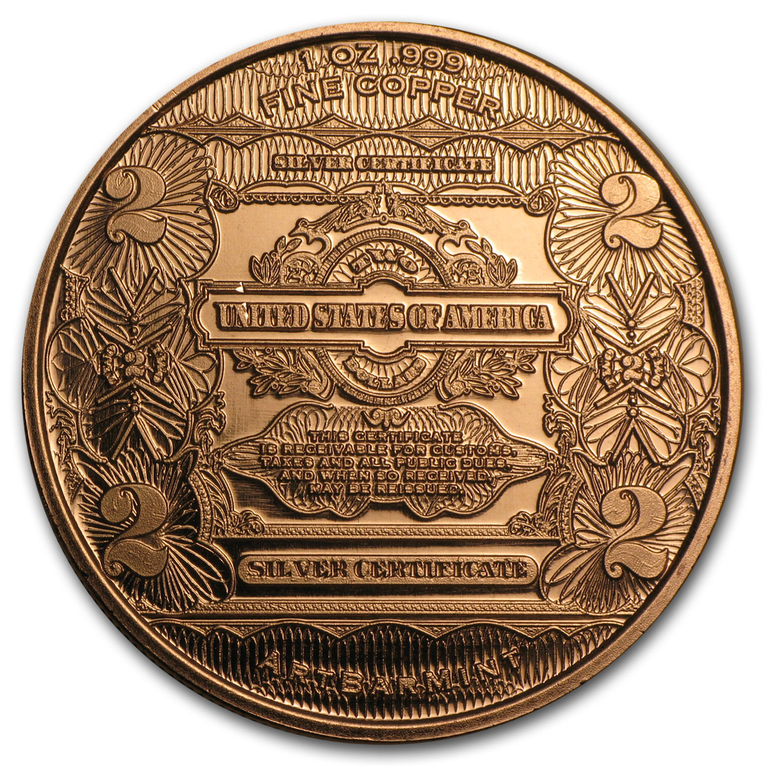 1 oz Copper Round - $2.00 Washington Banknote Replica
