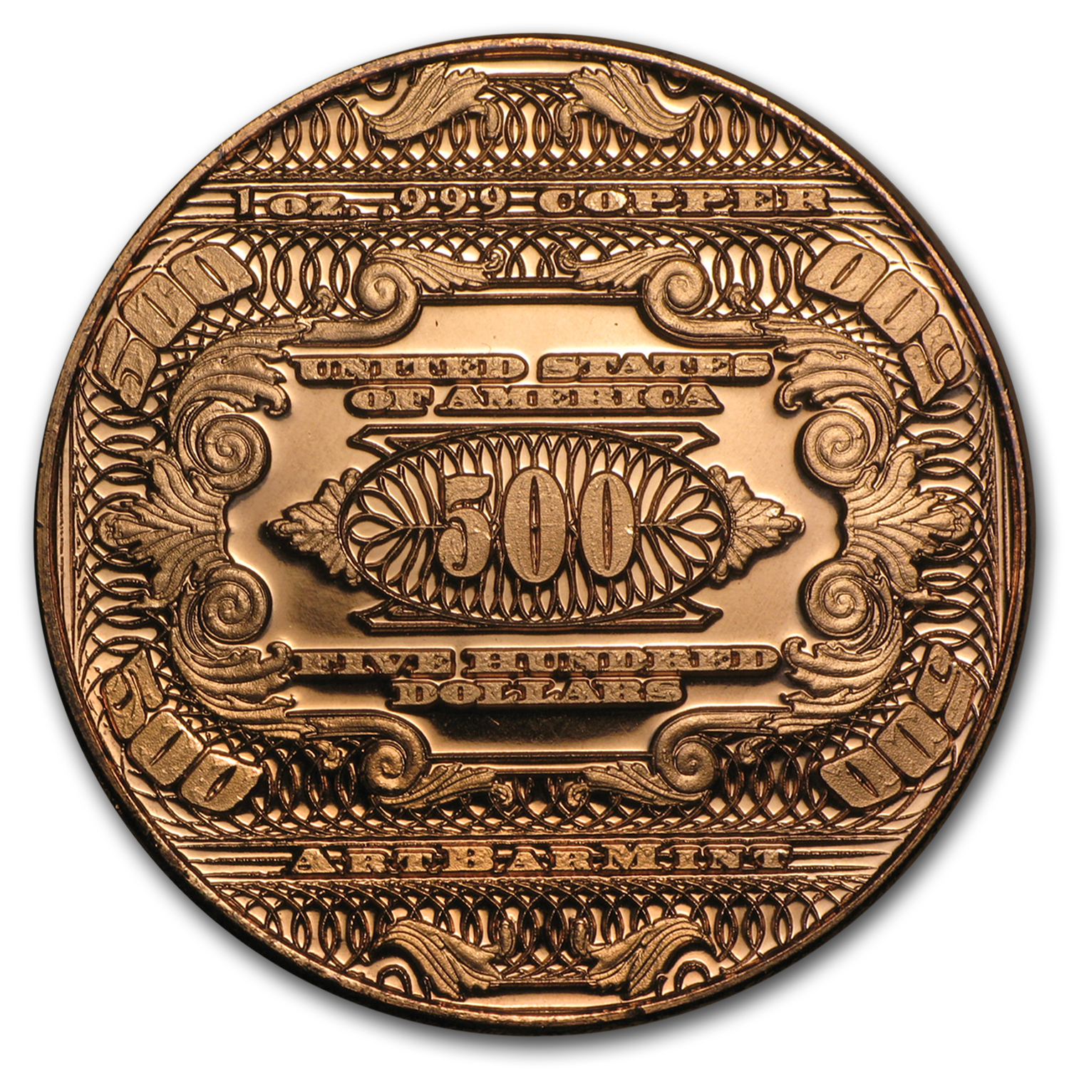 1 oz Copper Round - $500 William McKinley Banknote Replica