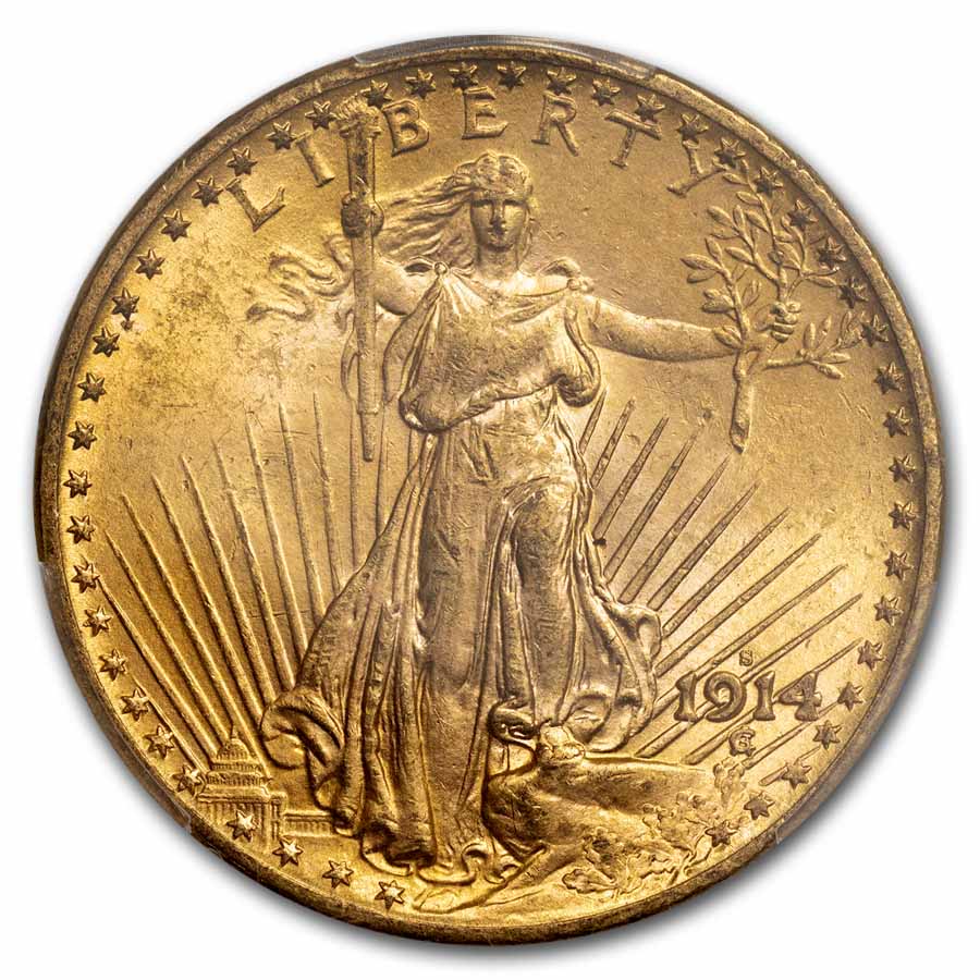 1914-S $20 St Gaudens Gold Double Eagle MS-64 PCGS