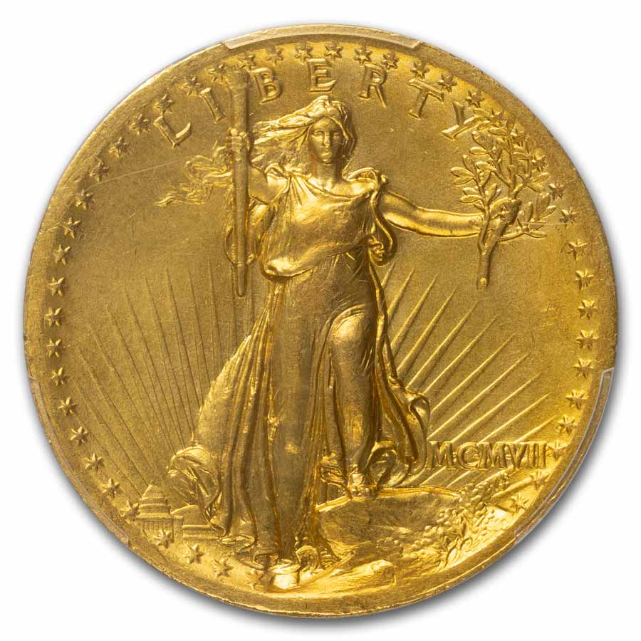 1907 $20 St Gaudens Gold High Relief Wire Edge MS-63 PCGS