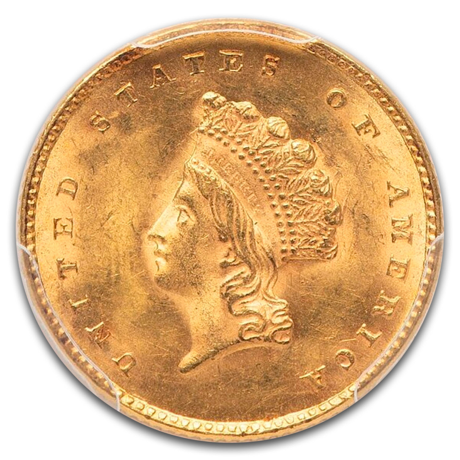 1855 $1 Indian Head Gold Type 2 MS-64 PCGS