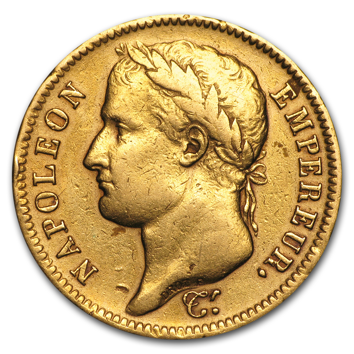 1806-1813 France Gold 40 Francs Napoleon I Avg Circ (Cleaned)