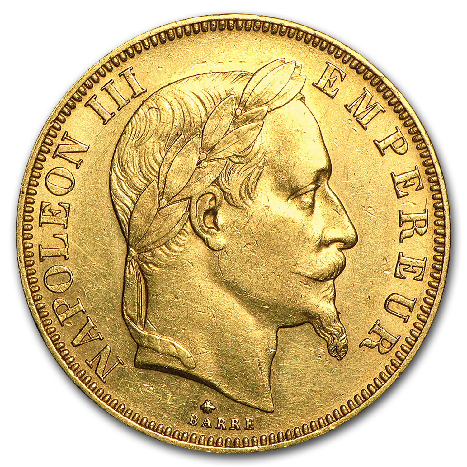 1862-1868 France Gold 50 Francs Napoleon III Laureate (Avg Circ)